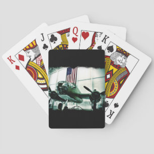Patriotic Military WWII Plane with American Flag Playing Cards