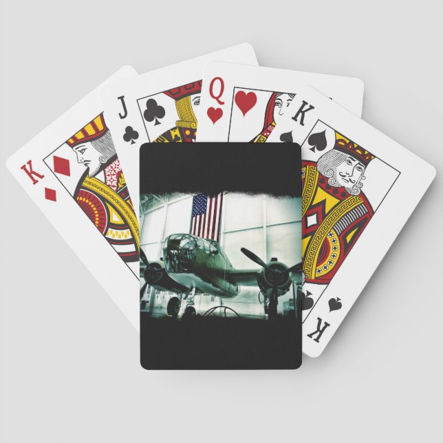 Patriotic Military WWII Plane with American Flag Playing Cards (Back)