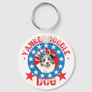 Patriotic Miniature American Shepherd Keychain
