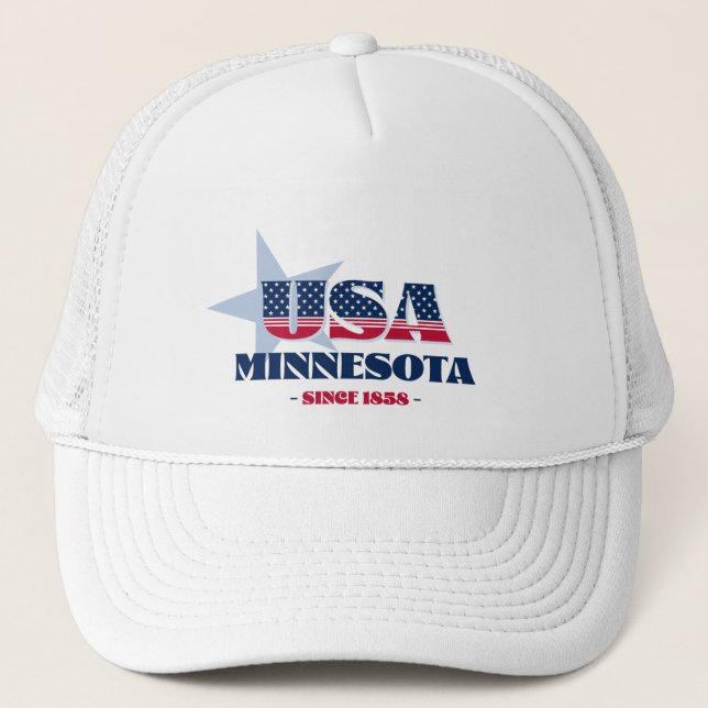 Patriotic Minnesota Typography Trucker Hat (Front)