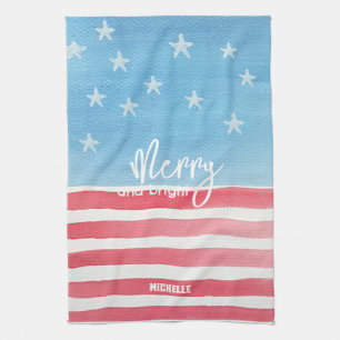 Patriotic Modern Watercolor Flag Kitchen Towel