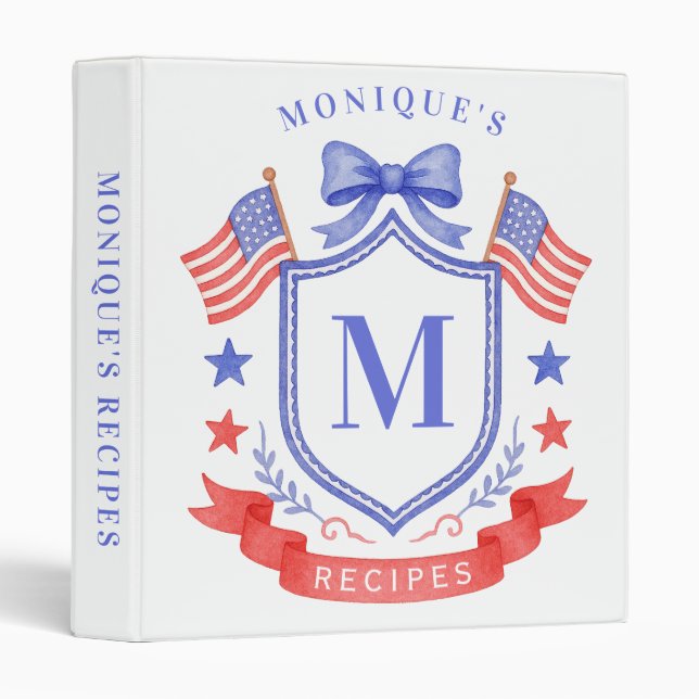 Patriotic Monogram Crest Recipe Binder (Front/Spine)