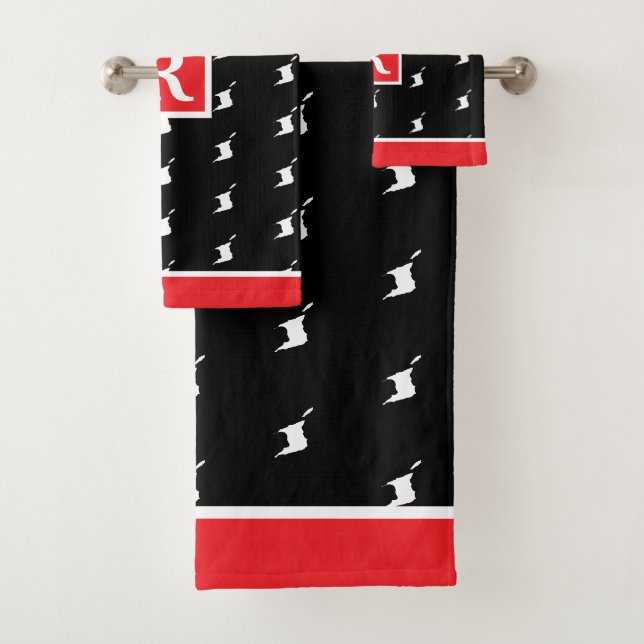 Patriotic Monogram om RED WHITE and BLACK Bath Towel Set (Insitu)