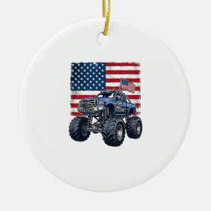 Patriotic Monster Truck Vintage Engraving Design_1 Ceramic Ornament