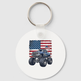 Patriotic Monster Truck Vintage Engraving Design_1 Keychain
