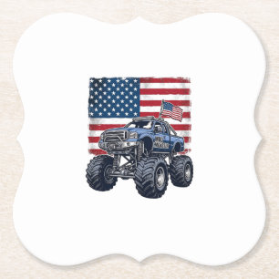 Patriotic Monster Truck Vintage Engraving Design_1 Paper Coaster