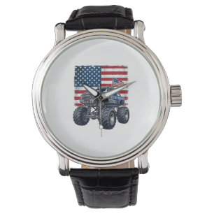 Patriotic Monster Truck Vintage Engraving Design_1 Watch