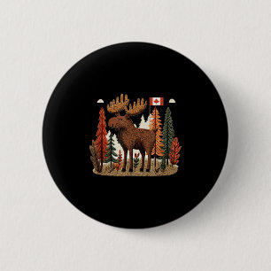 Patriotic Moose Costume With Canada Flag  2 Inch Round Button
