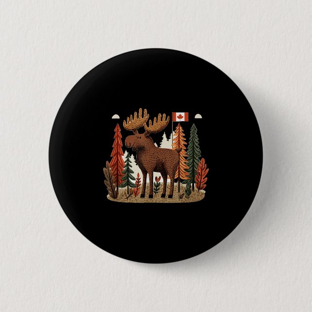 Patriotic Moose Costume With Canada Flag  2 Inch Round Button (Front)