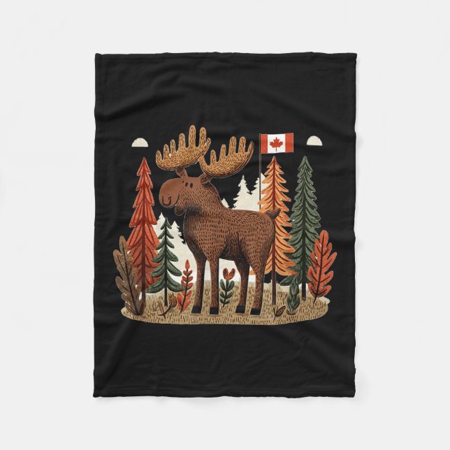 Patriotic Moose Costume With Canada Flag  Fleece Blanket (Front)