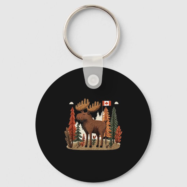 Patriotic Moose Costume With Canada Flag  Keychain (Front)