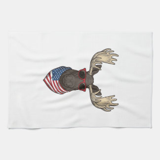 Patriotic Moose Sunglasses Vintage Vector Design_1 Kitchen Towel