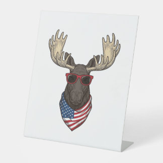Patriotic Moose Sunglasses Vintage Vector Design_1 Pedestal Sign