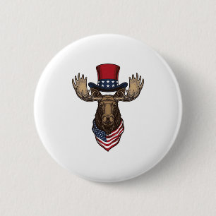 Patriotic Moose Vintage Engraving Vector Design_1 2 Inch Round Button