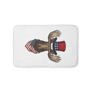 Patriotic Moose Vintage Engraving Vector Design_1 Bath Mat