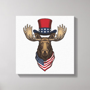 Patriotic Moose Vintage Engraving Vector Design_1 Canvas Print