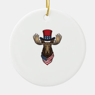 Patriotic Moose Vintage Engraving Vector Design_1 Ceramic Ornament