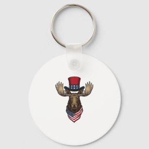 Patriotic Moose Vintage Engraving Vector Design_1 Keychain