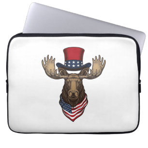 Patriotic Moose Vintage Engraving Vector Design_1 Laptop Sleeve