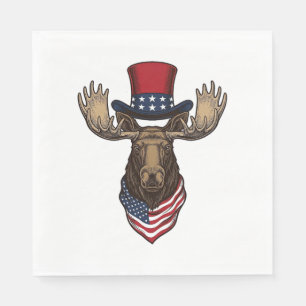 Patriotic Moose Vintage Engraving Vector Design_1 Napkin