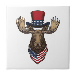 Patriotic Moose Vintage Engraving Vector Design_1 Tile