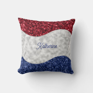 Patriotic Mosaic Waves Throw Pillow