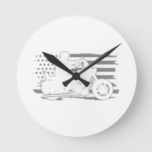 Patriotic Motorcycle Vintage American Flag Biker Round Clock