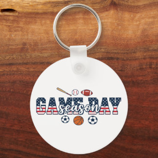 Patriotic Multi Sport Game Day Season American Fla Keychain