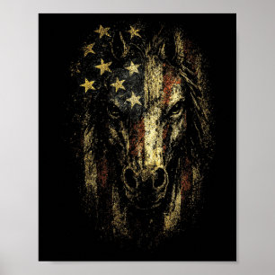 Patriotic Mustang Horse USA Flag July 4th Poster