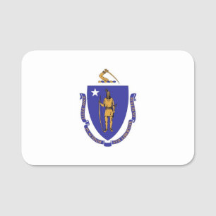 Patriotic name tag with flag of Massachusetts