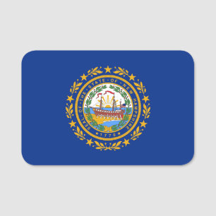 Patriotic name tag with flag of New Hampshire