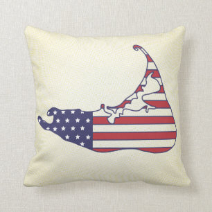 Patriotic Nantucket Map in Stars and Stripes Throw Pillow
