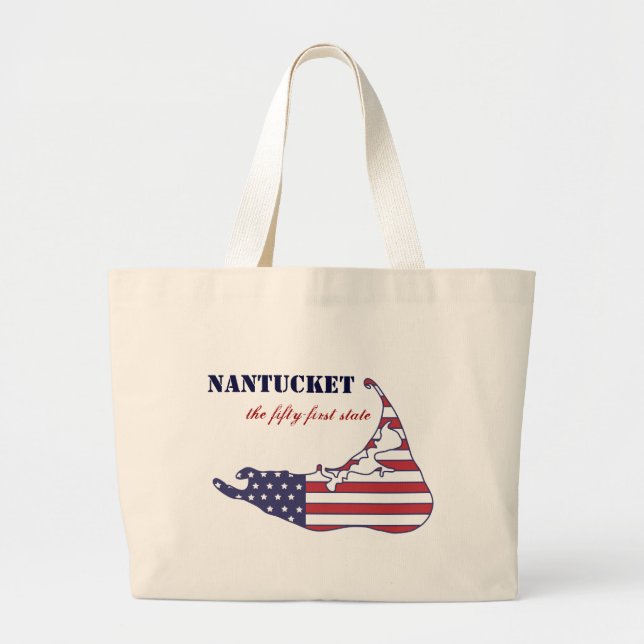 Patriotic Nantucket, the 51st State of America Large Tote Bag (Front)