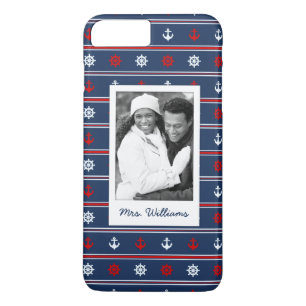 Patriotic Nautical Pattern Your Photo & Name Case-Mate iPhone Case