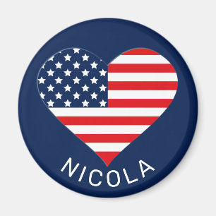 Patriotic Navy Blue, USA Flag Heart Magnet