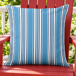 Patriotic Navy Blue White Vertical Stripe Outdoor Pillow