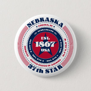Patriotic Nebraska Circle with State Details 2 Inch Round Button