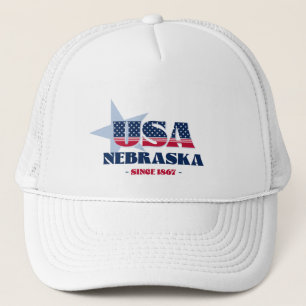 Patriotic Nebraska Typography Trucker Hat