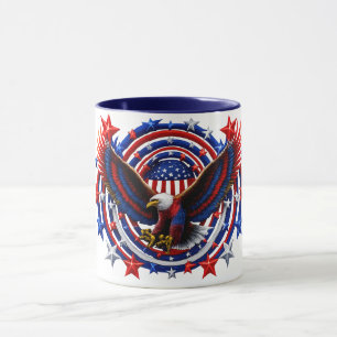 Patriotic Neon Eagle Burst – Red White & Blue Free Mug