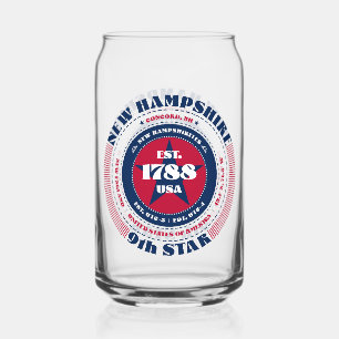 Patriotic New Hampshire Typography Design Can Glass