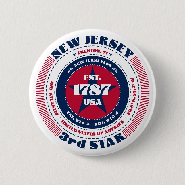Patriotic New Jersey Circle with State Details 2 Inch Round Button (Front)