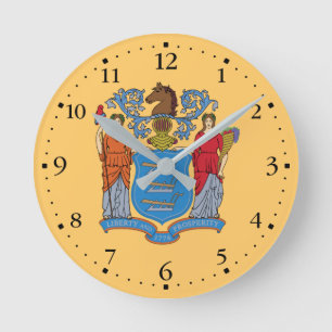Patriotic New Jersey State Flag Round Clock