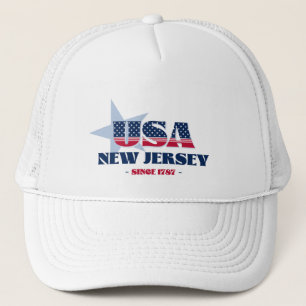 Patriotic New Jersey Typography Trucker Hat