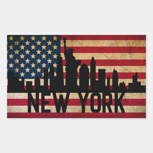 Patriotic New York Skyline American Flag Sticker (Front)