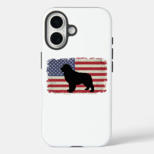 Patriotic Newfoundland Dog American Flag Vintage iPhone 16 Case