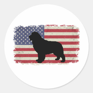 Patriotic Newfoundland DOG American Flag Vintage Classic Round Sticker