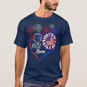 Patriotic NICU Nurse 4th Of July USA Flag Sunflowe T-Shirt