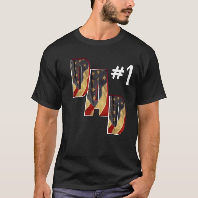 Patriotic Number 1 Dad Custom Photo Letters T-Shirt (Front)