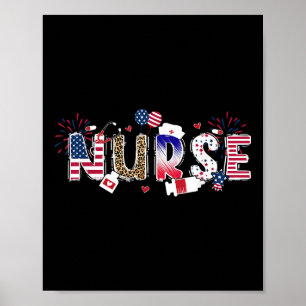 Patriotic Nurse 4th Of July American Flag Medical Poster