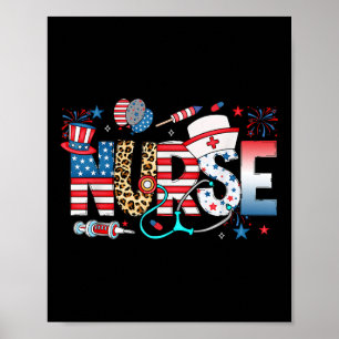 Patriotic Nurse 4th Of July American Flag Medical Poster